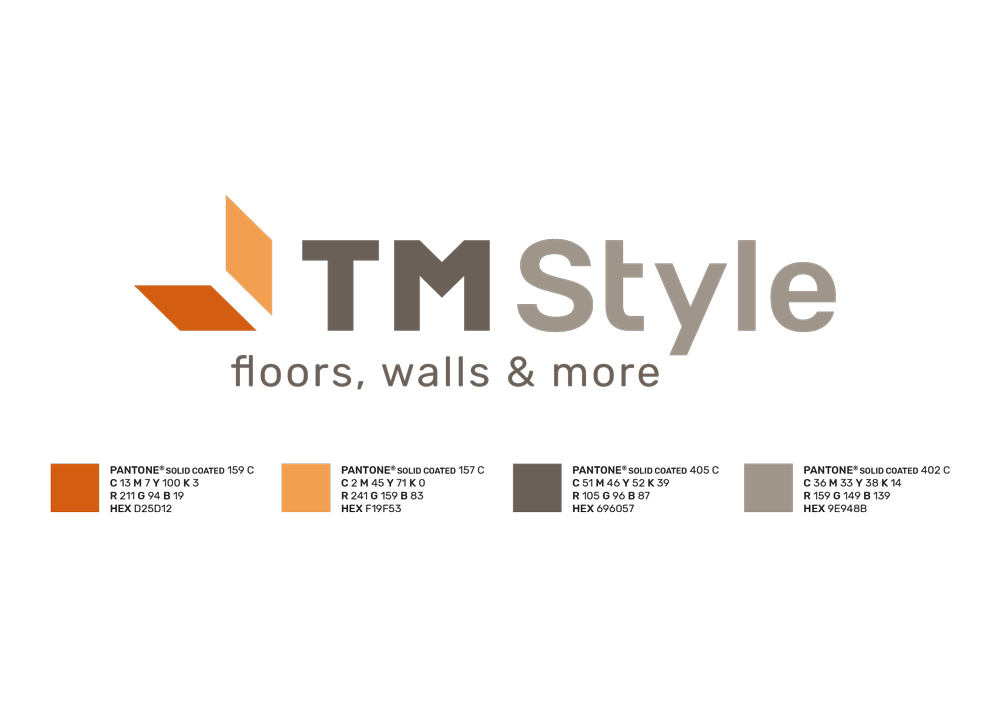 ALT
The colours of the trademark, 4 pantons that together determine the definite one. Dark and light orange for the parallelograms, two kinds of warm grey for the rest of the trademark.