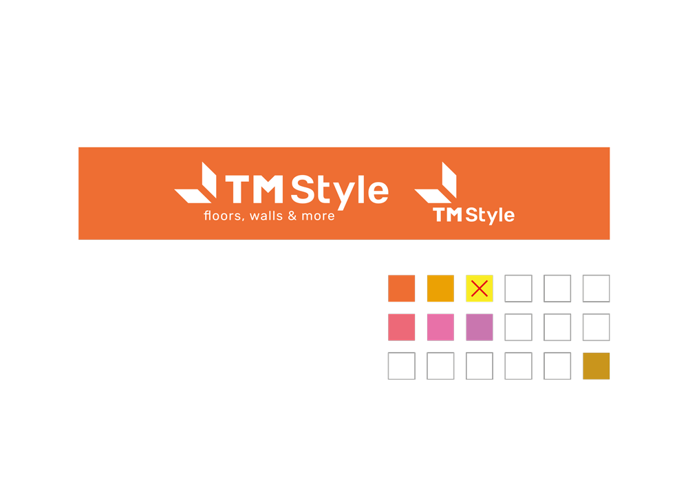 Areas of application of the negative trademark. To be applied on every surface between red and orange.