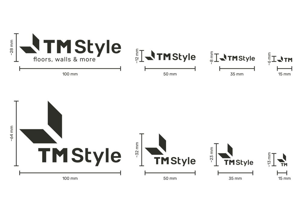 dimensionamenti del logo e le sue variazioni a seconda della sua dimensione.