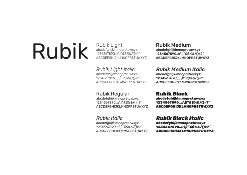 Rubik, il font scelto. Un Google Font molto poliedrico ed elegante, perfetto per attività collegate al mondo del design.