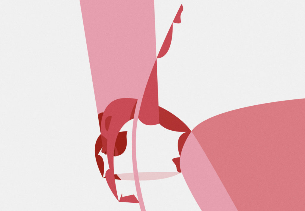 Yoga is pink, the second in a series of yoga positions inspired by the photos of a friend of mine. A quick anatomical exercise spiced up with some geometric waves.