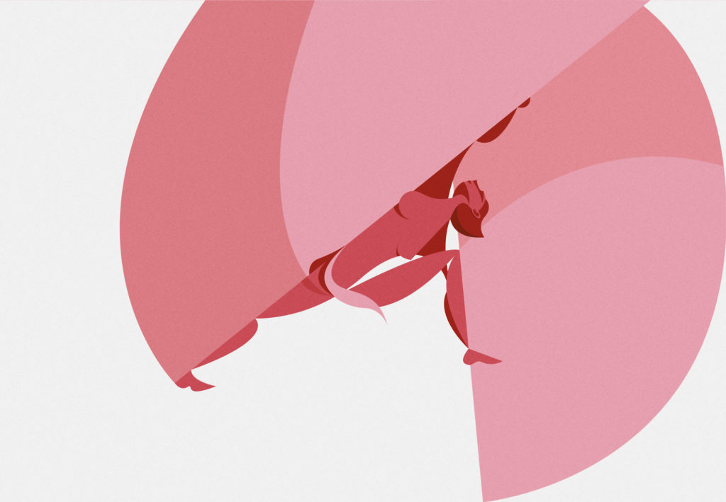 Yoga is pink, the sixth in a series of yoga positions inspired by the photos of a friend of mine. A quick anatomical exercise spiced up with some geometric waves.