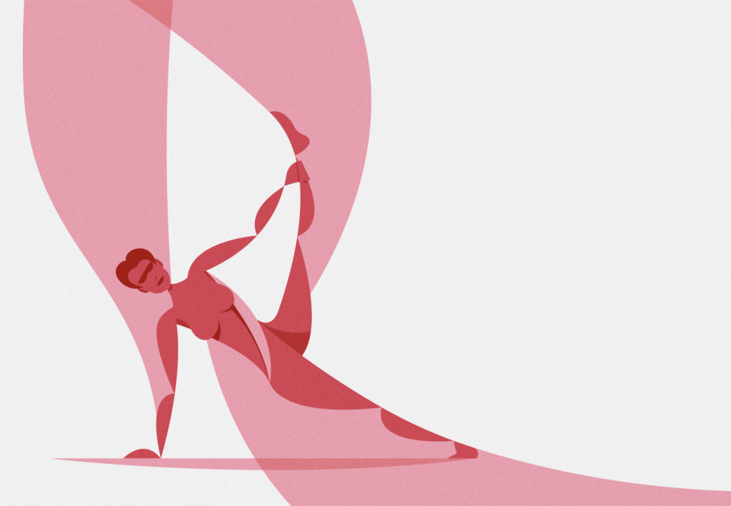 yoga is pink, la nona di una serie di posizioni yoga ispirate a foto di una mia amica. Un rapido esercizio anatomico condito da qualche onda geometrica!