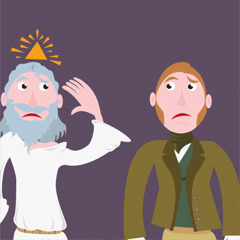 A detail of the video: God and Darwin are looking at each other dubiously... for some reason.