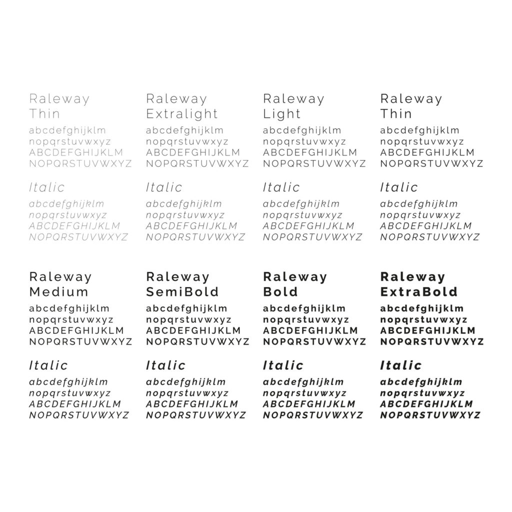 Raleway is a very usefull Google Font, here is exposed all the font, from the Thin to the extrabold body wieight.
