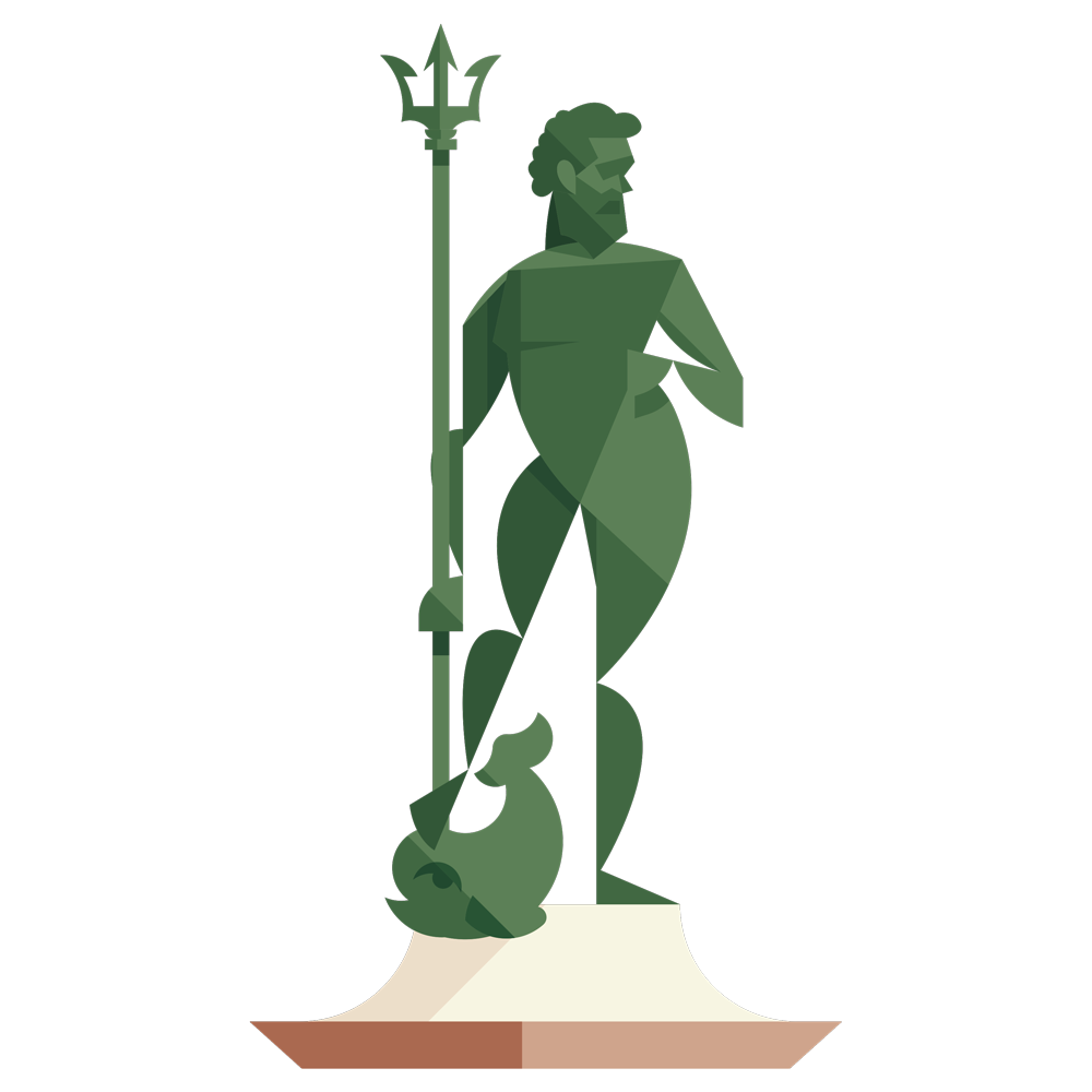 Poseidon, the statue symbol of Bologna is one of the main examples of the map.