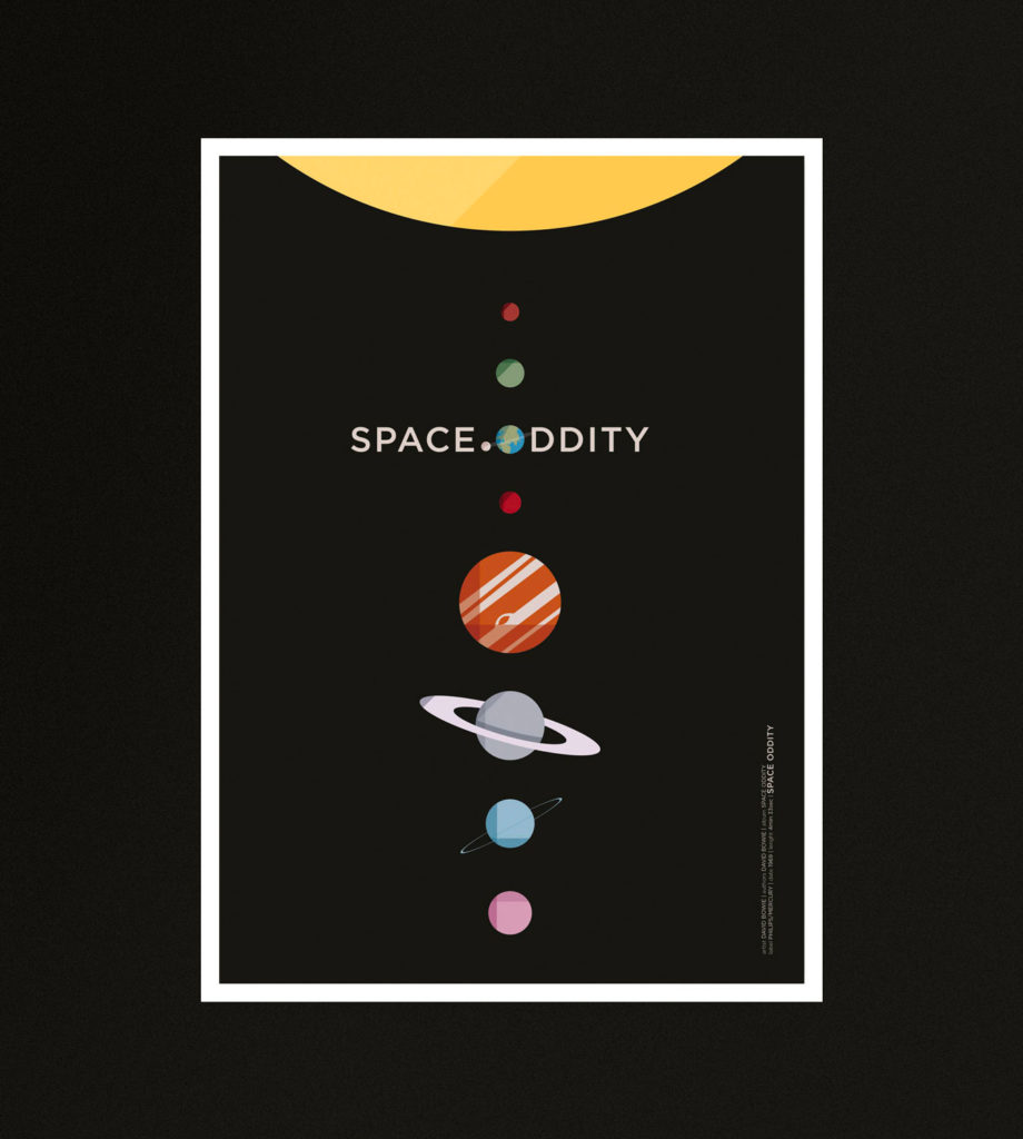 Space Oddity, the solar system lined up on dark black background.