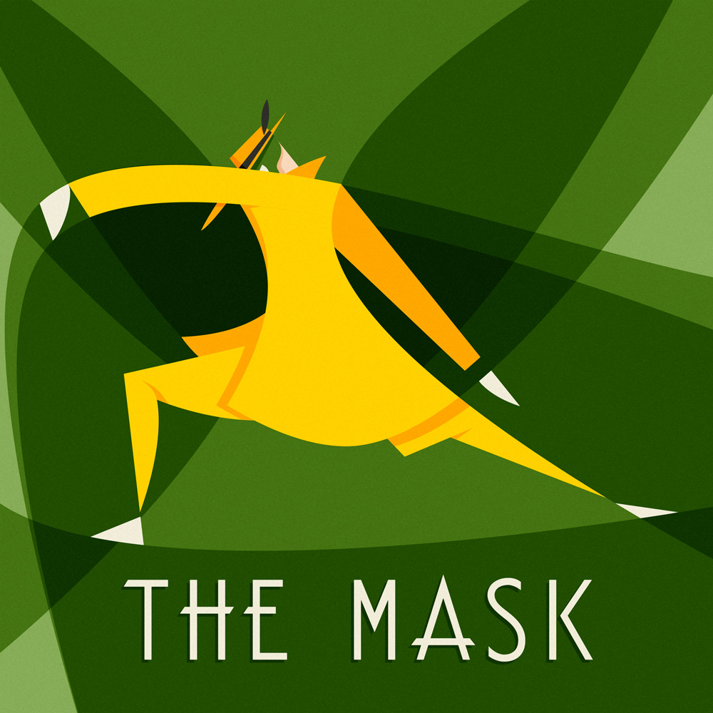 The Mask, the mask worn by Jim Carrey in the homonymous movie. The picture is characterized by sinous geometries that define the dancing silhouette of his character.