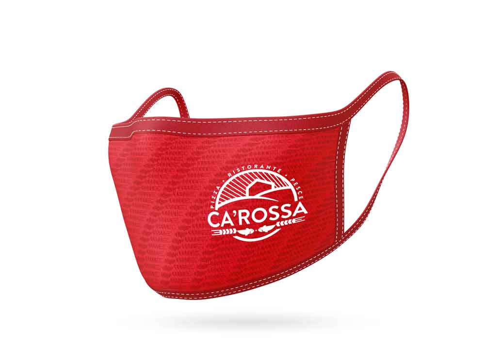 The Ca' Rossa mask with the white logo.